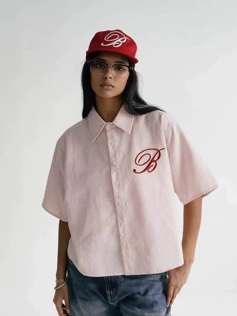 Badblood Striped Shirt Short Sleeve T-Shirt Women's 25 Summer New American Retro Loose Shorts Casual Set