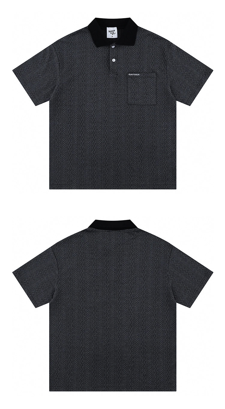 Minimalist White Polo Shirt with Black Contrast Collar and Pocket Detail