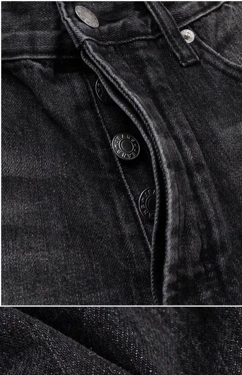 Whisker Textured Worn-out Splash Ink Hand Slim Fit Stacked Denim Jeans Pants Tide