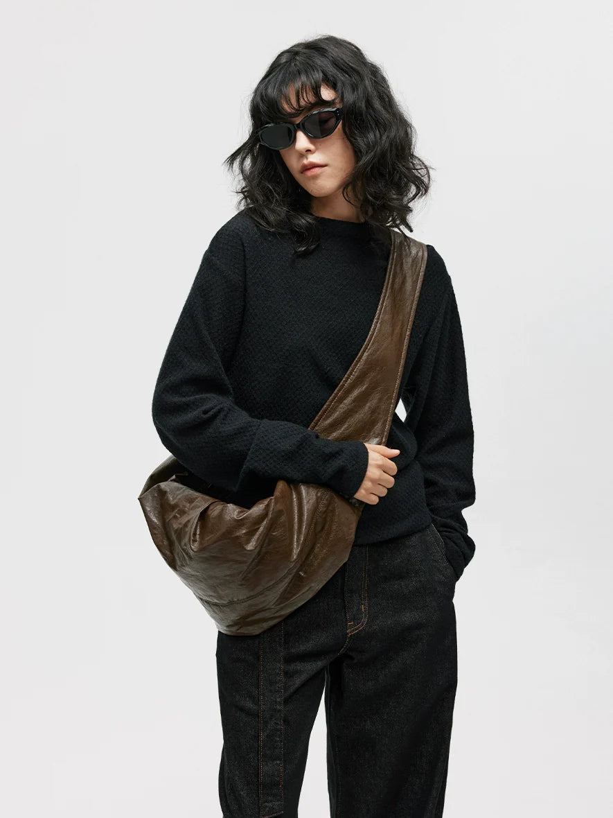 LIMPIDOCULUS WASHABLE ECO-FRIENDLY LEATHER NATURAL TEXTURE TEXTURE WALNUT DUMPLING BAG