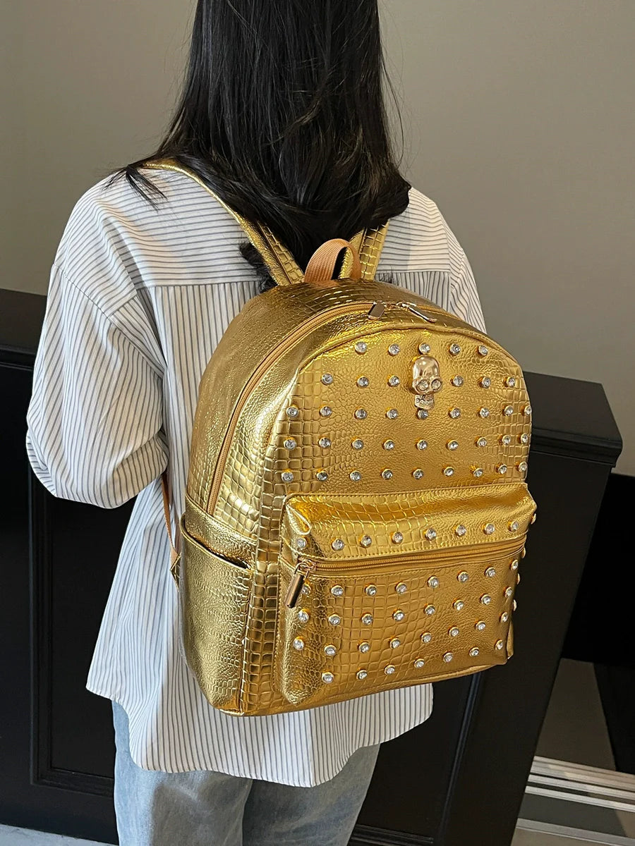 Diamond-Encrusted Crocodile Pattern Backpack for men & women 🎒
