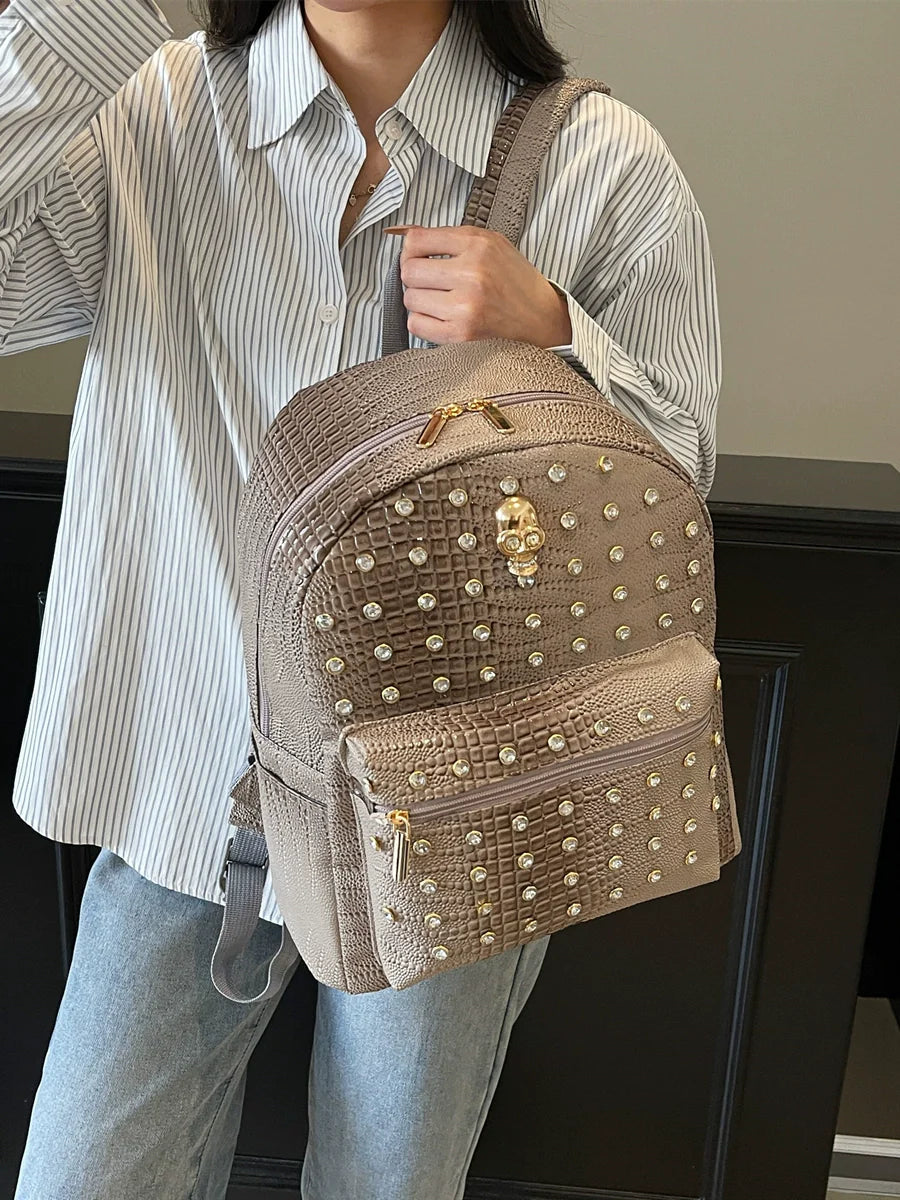 Diamond-Encrusted Crocodile Pattern Backpack for men & women 🎒