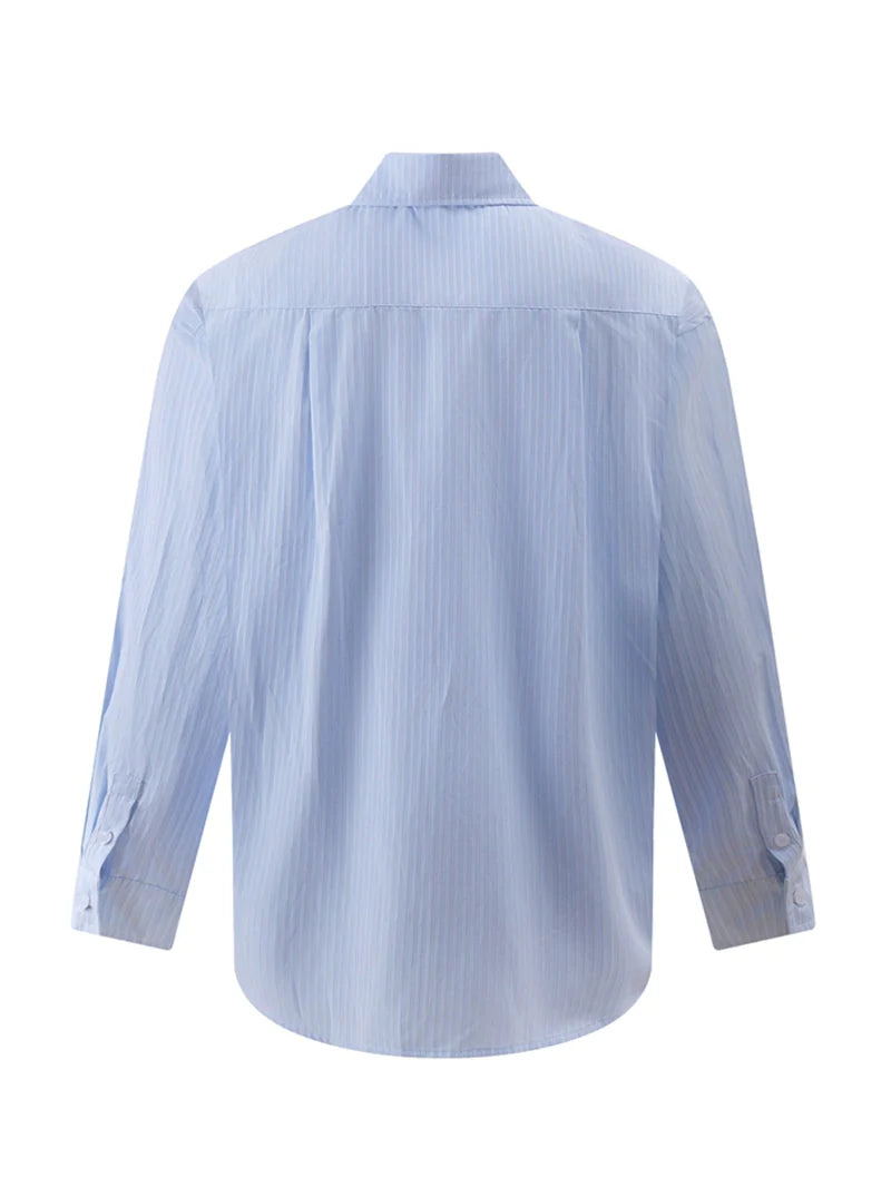 Vintage Over Printed Striped Shirt for Men, lapel Casual Coat Top
