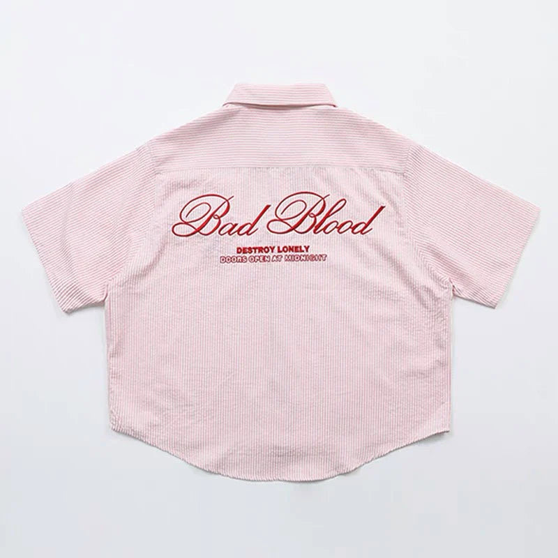 Badblood Striped Shirt Short Sleeve T-Shirt Women's 25 Summer New American Retro Loose Shorts Casual Set