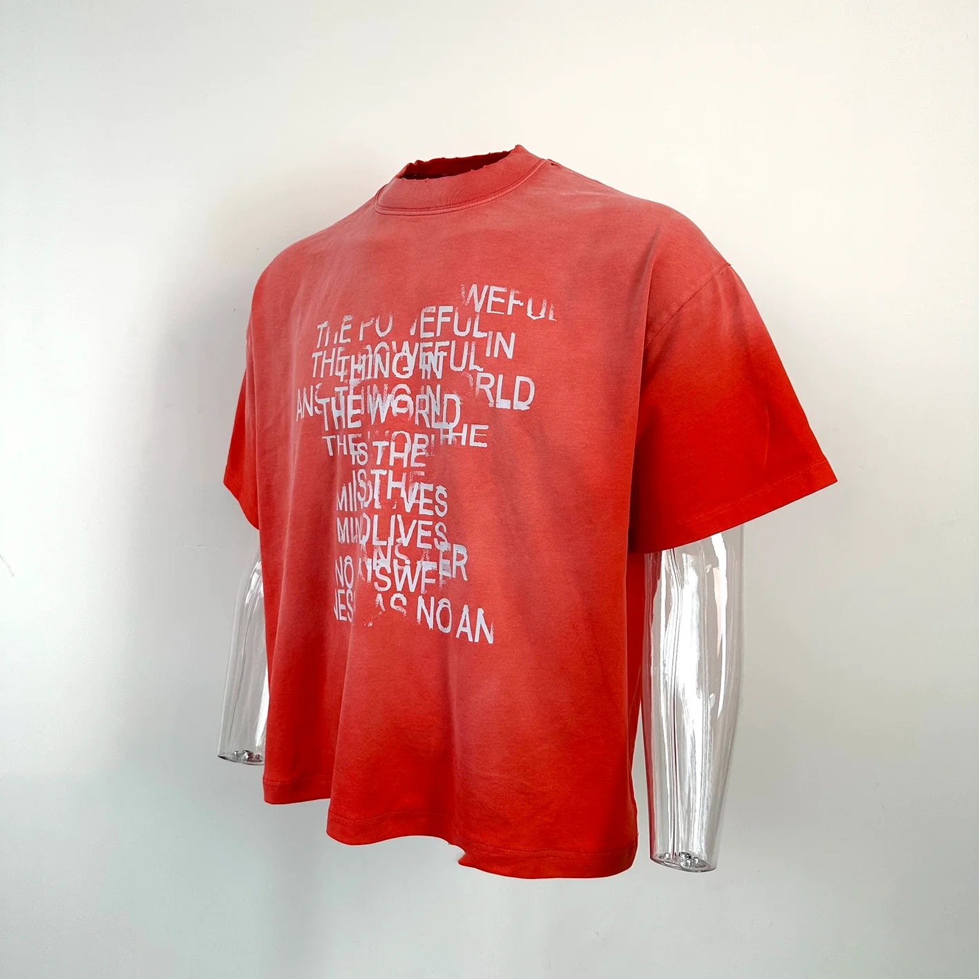 Vintage Print Short Sleeve T-shirt Mud Dyed Wide Ripped Oversized T-Shirt for Men