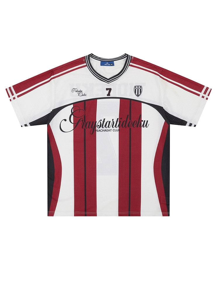Light Striped Soccer Jersey – Number 7 Tideeku Team Shirt with Graphic Logo