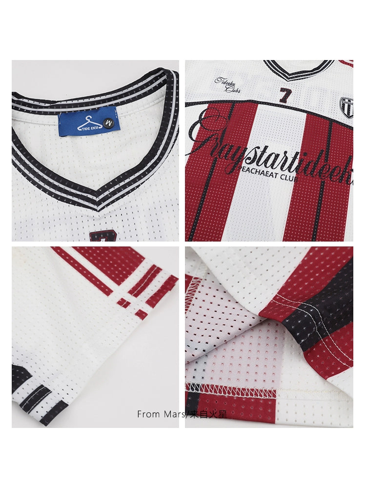 Light Striped Soccer Jersey – Number 7 Tideeku Team Shirt with Graphic Logo