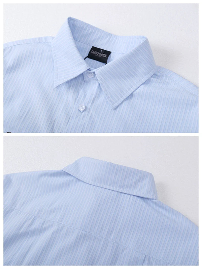 Vintage Over Printed Striped Shirt for Men, lapel Casual Coat Top