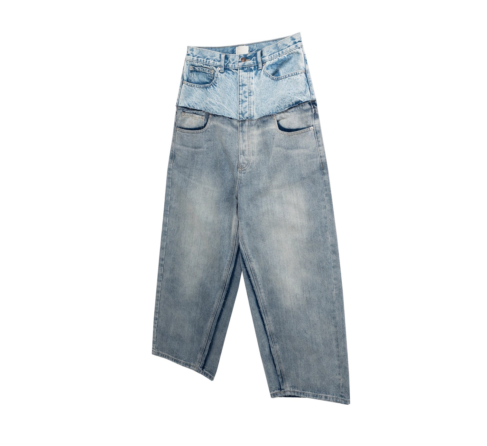 Oversized Denim Utility Pants With Layered Waistband Detail Baggy Crotch Jeans