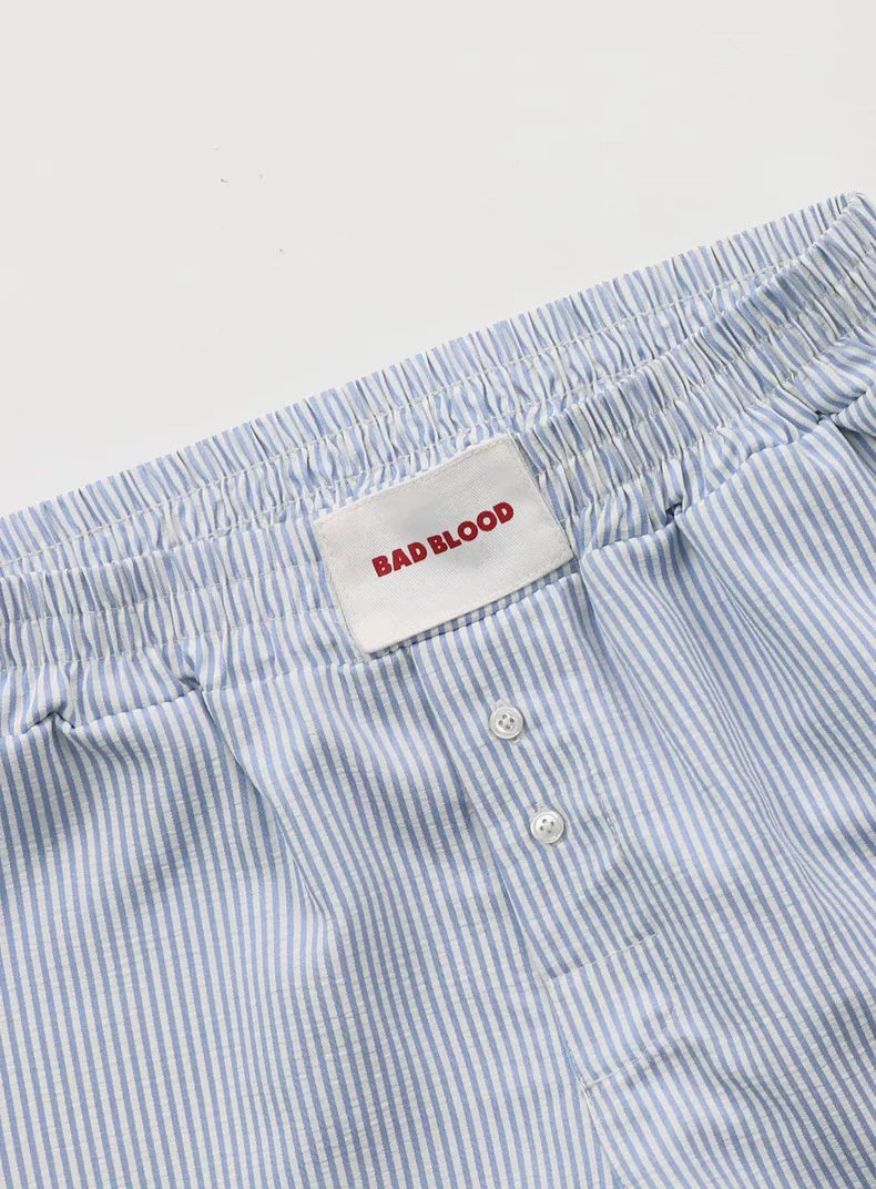 Badblood Striped Shirt Short Sleeve T-Shirt Women's 25 Summer New American Retro Loose Shorts Casual Set