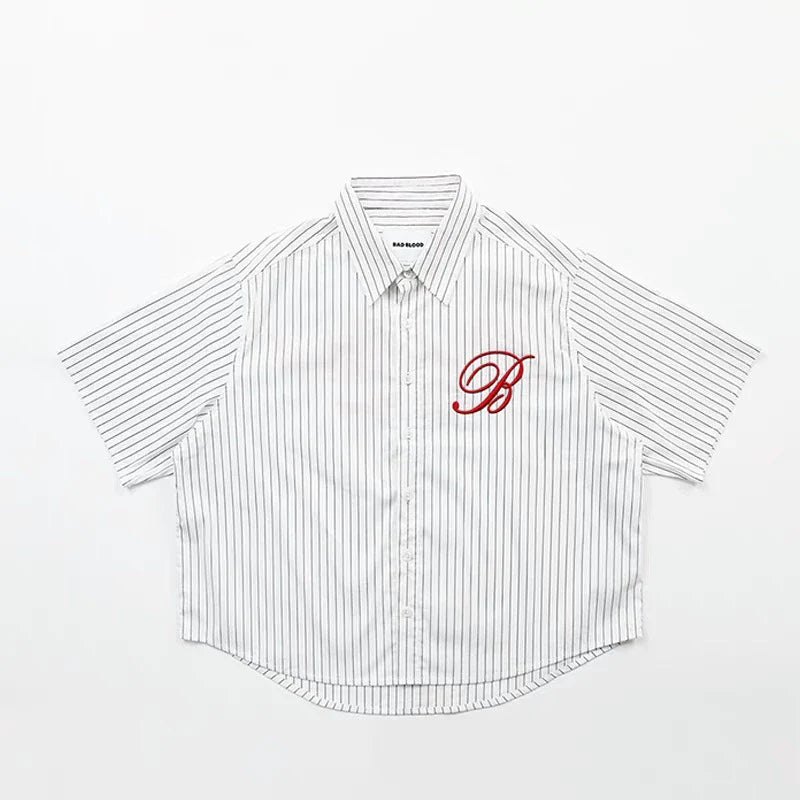 Badblood Striped Shirt Short Sleeve T-Shirt Women's 25 Summer New American Retro Loose Shorts Casual Set