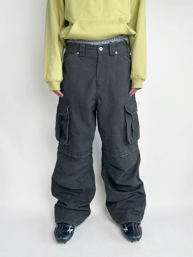 Paratrooper Style Washed Ash Distressed Original Vintage Hand-Destroyed Cargo Pants