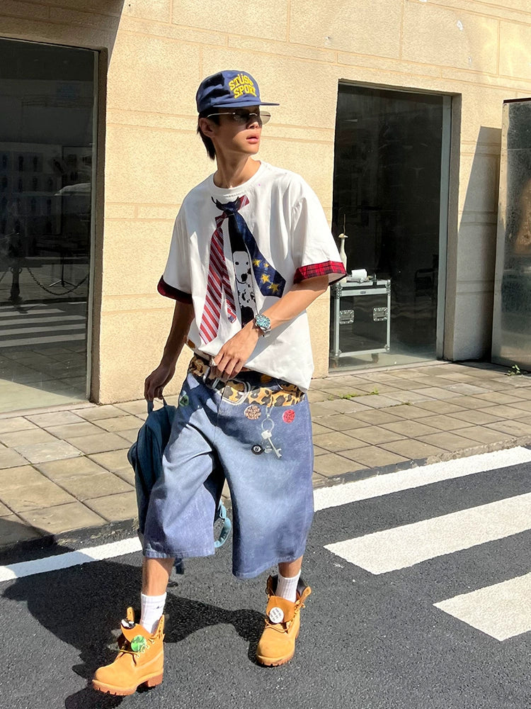 Denim Capri Pants Men's and Women's Summer Loose Casual Wide-Leg Jeans Shorts