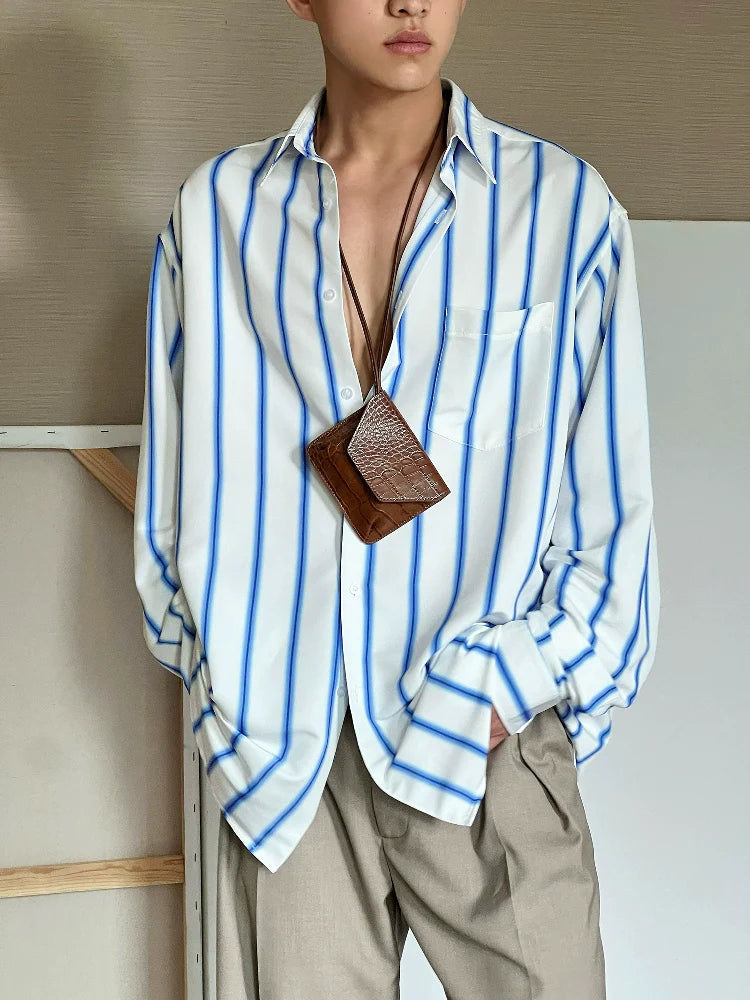 Men’s Striped Button-Down Shirt – Relaxed Fit with Blue Stripes for Effortless Casual Style