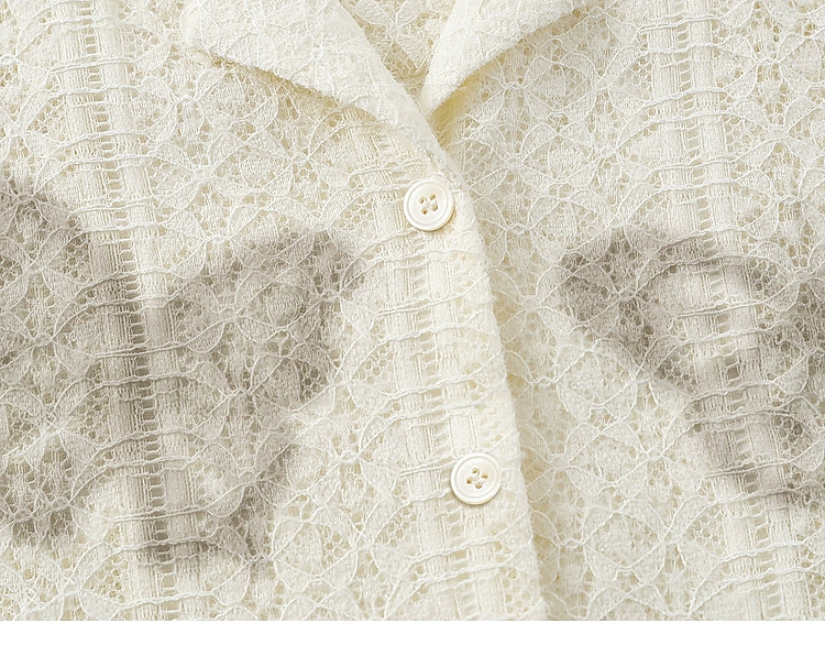 Butterfly Lace Button-Up Shirt Apricot Butterfly Shirt Lapel Oversize & Versatile for Men – Soft Cream