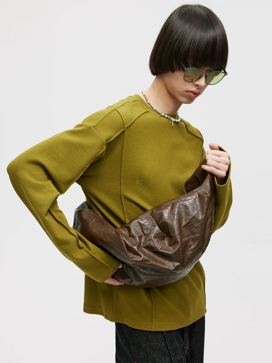 LIMPIDOCULUS WASHABLE ECO-FRIENDLY LEATHER NATURAL TEXTURE TEXTURE WALNUT DUMPLING BAG