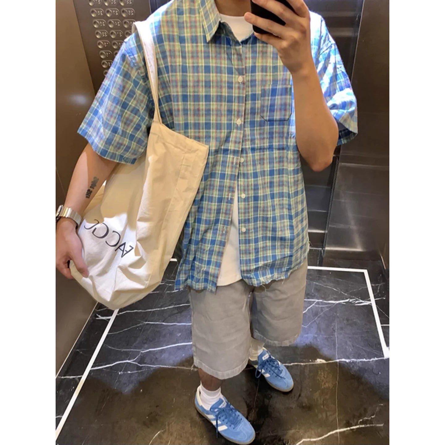 Men's Summer Blue short-Sleeved Shirt