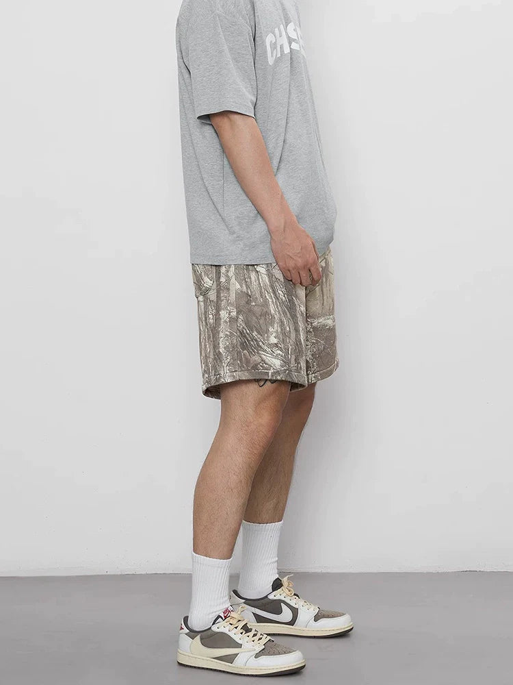 2025 Summer New American Vintage Deadwood Twig Wash Distressed Shorts for Men