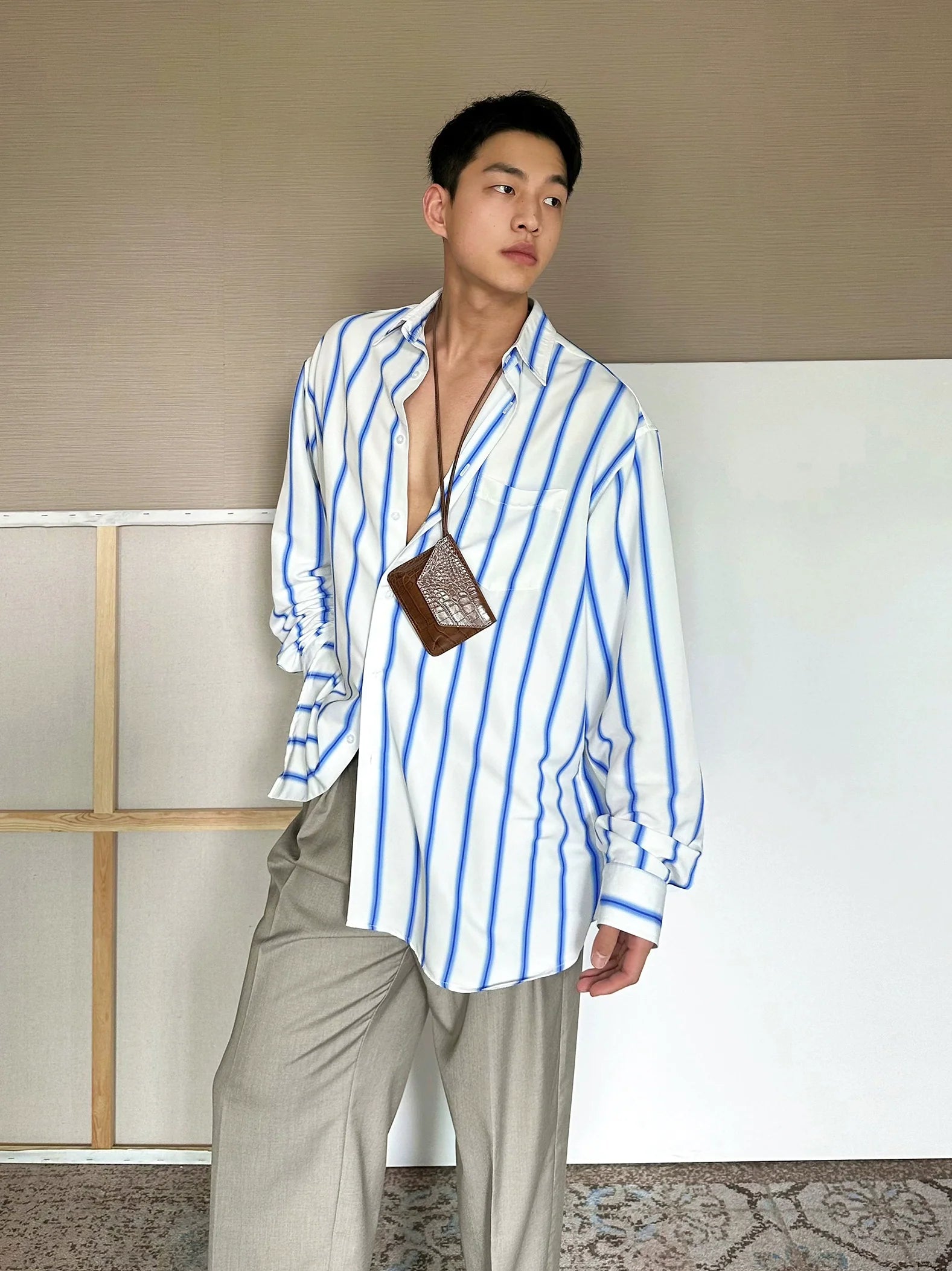 Men’s Striped Button-Down Shirt – Relaxed Fit with Blue Stripes for Effortless Casual Style