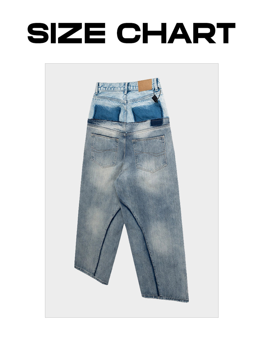 Oversized Denim Utility Pants With Layered Waistband Detail Baggy Crotch Jeans