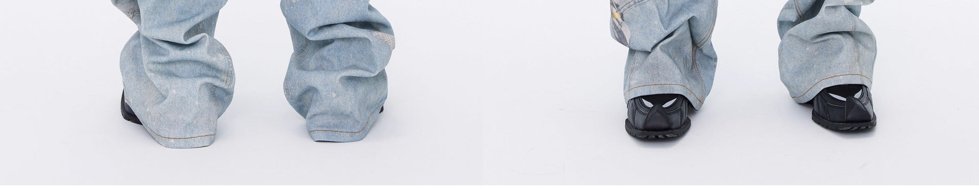 Loose Straight Wide-Leg Floor-Length Blue Jeans with Printed Visual Keychain Pattern