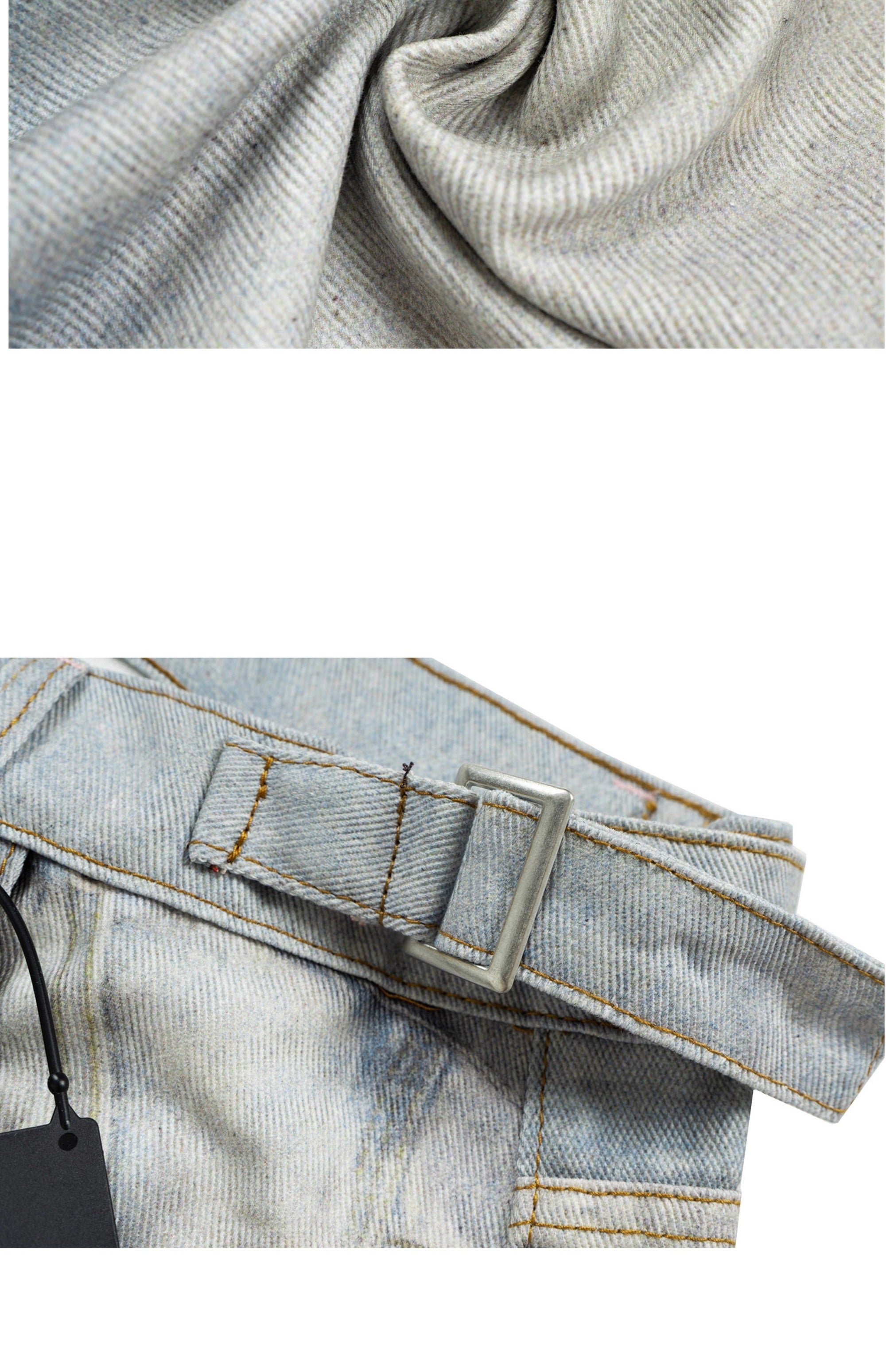 Loose Straight Wide-Leg Floor-Length Blue Jeans with Printed Visual Keychain Pattern