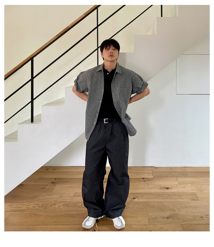 Retro Pleated Slacks Men's Fall 2025 New Trendy Brand Loose Striped Wide-leg Long Pants