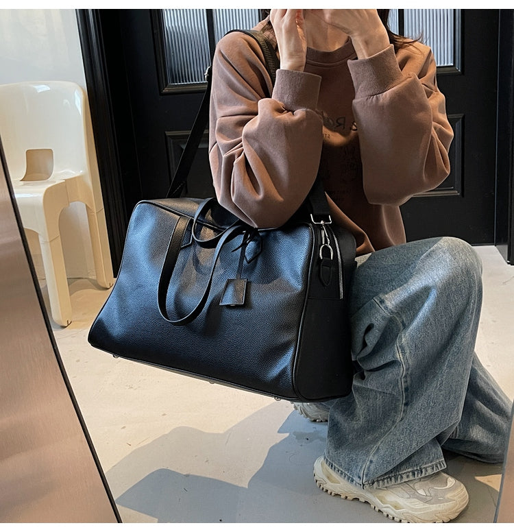 Leather Texture Large Capacity Shoulder Strap Luggage Hand Bag for Men & Women