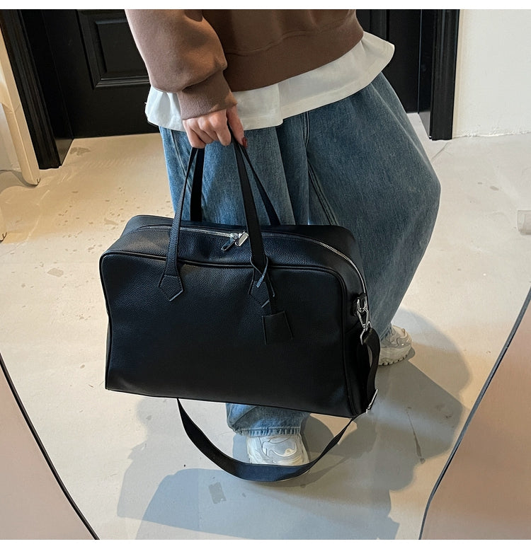 Leather Texture Large Capacity Shoulder Strap Luggage Hand Bag for Men & Women
