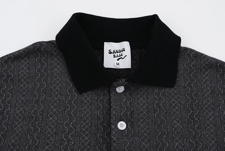 Minimalist White Polo Shirt with Black Contrast Collar and Pocket Detail