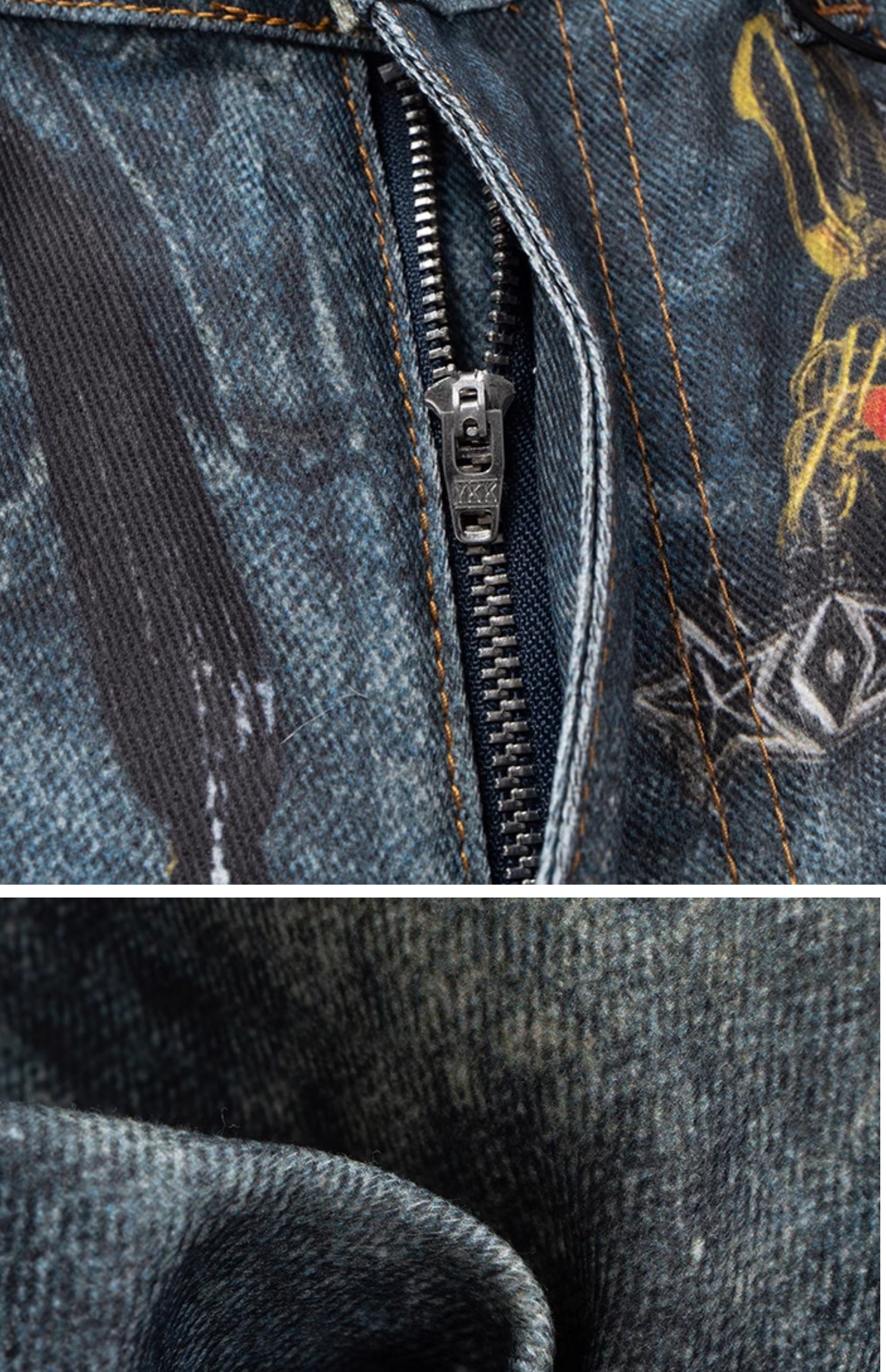 Cubbiluppi™ Printed Chain & Scissors Graphic on a Loose Straight Wide Leg Denim Jeans Trousers Tide for Men