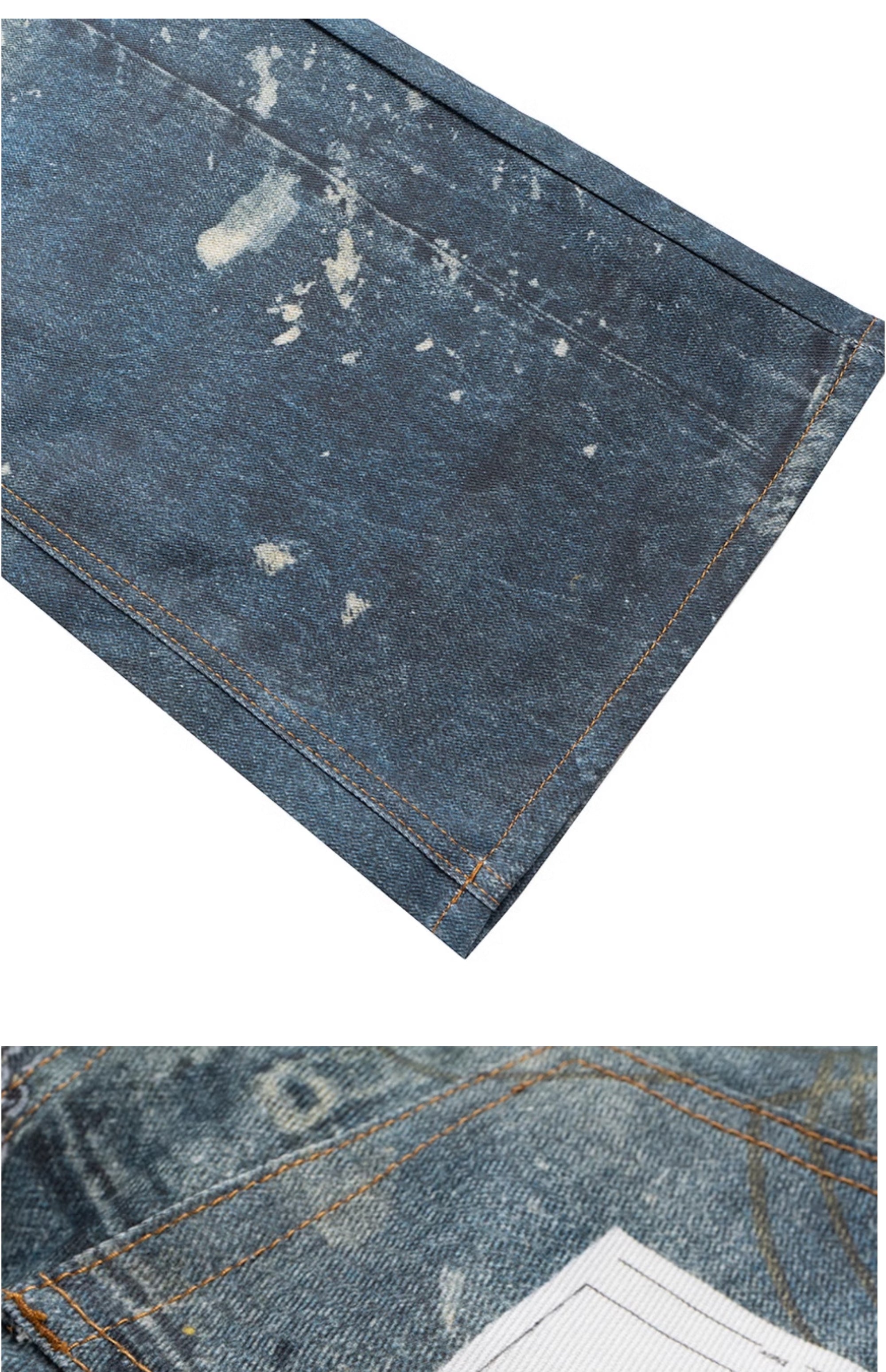 Cubbiluppi™ Printed Chain & Scissors Graphic on a Loose Straight Wide Leg Denim Jeans Trousers Tide for Men