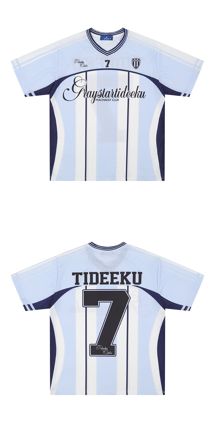 Light Striped Soccer Jersey – Number 7 Tideeku Team Shirt with Graphic Logo