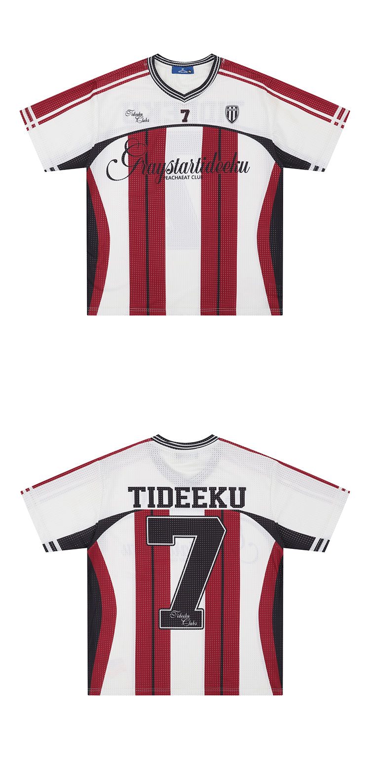 Light Striped Soccer Jersey – Number 7 Tideeku Team Shirt with Graphic Logo