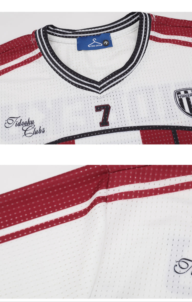 Light Striped Soccer Jersey – Number 7 Tideeku Team Shirt with Graphic Logo