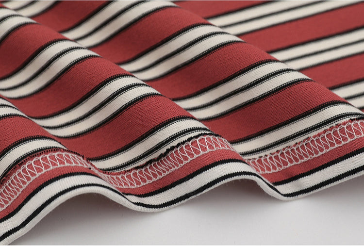 Retro Niche Design Sense Trendy Stripes, Contrast Round Neck Pullover, Loose And Versatile Short Sleeve T-shirt
