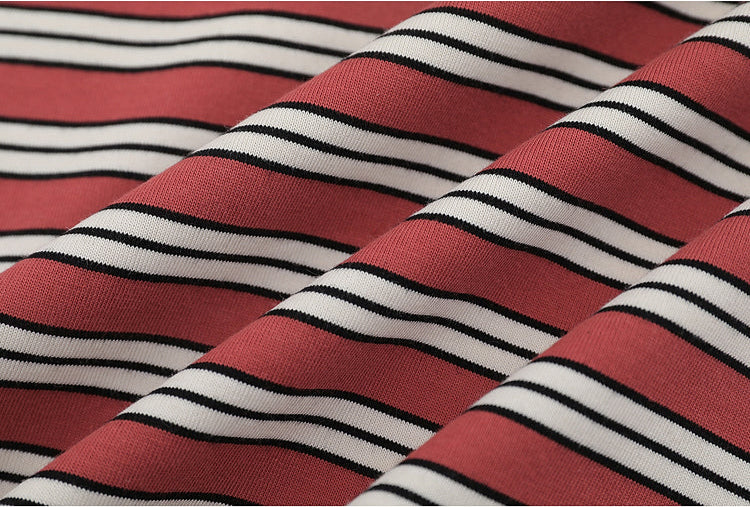 Retro Niche Design Sense Trendy Stripes, Contrast Round Neck Pullover, Loose And Versatile Short Sleeve T-shirt