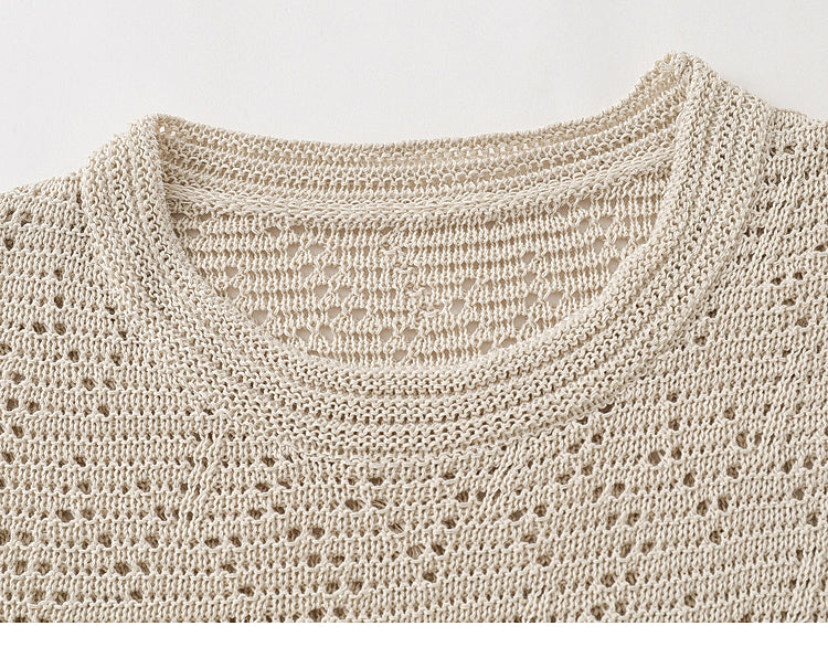 Kids Party Vintage Street Design Knitted Oversize Shirt - Khaki Short-Sleeved T-shirt For Men & Women