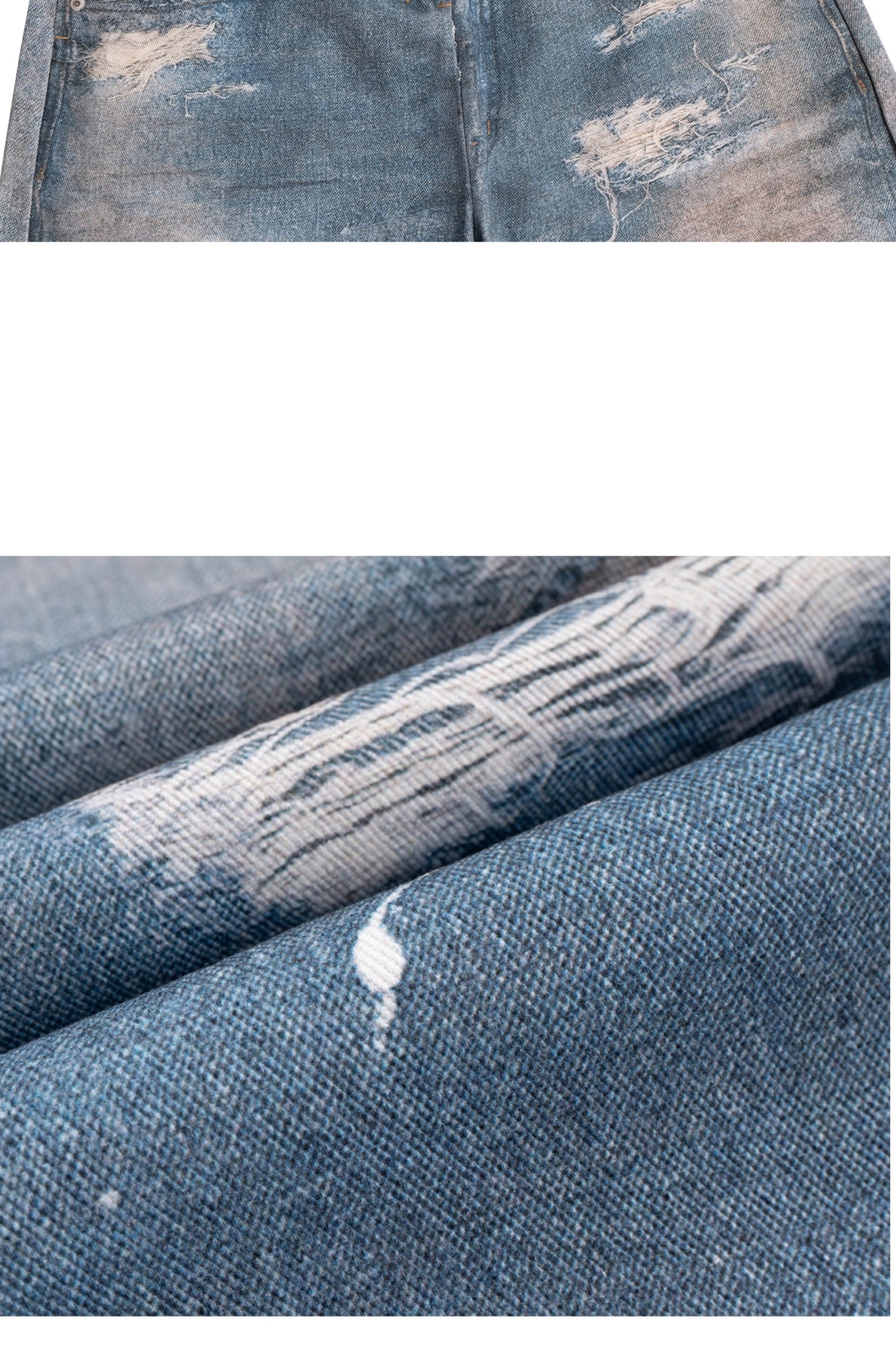 3d Blue Printed Denim Three-dimensional Visual Effect Loose Double Waist Toe Mopping Wide Leg Jeans Tide