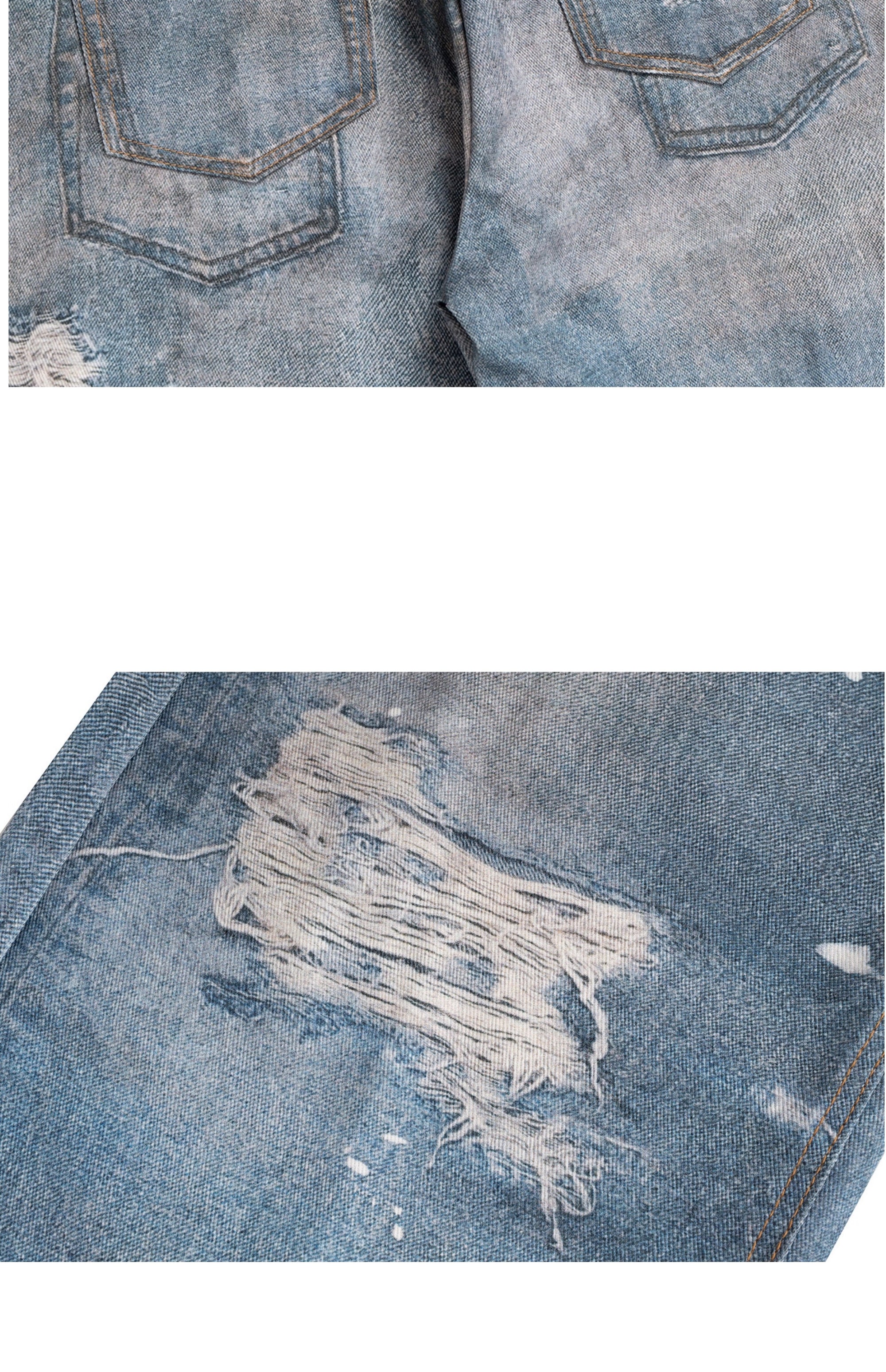 3d Blue Printed Denim Three-dimensional Visual Effect Loose Double Waist Toe Mopping Wide Leg Jeans Tide