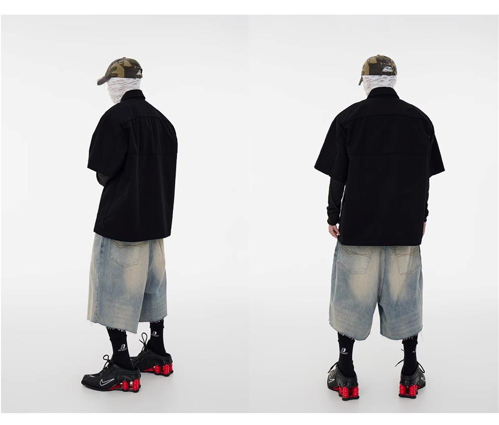 CubbiiLuppii Over-the-knee Cropped Pants Tide, Washed Vintage Knife Cut Raw Edge Loose Denim Shorts