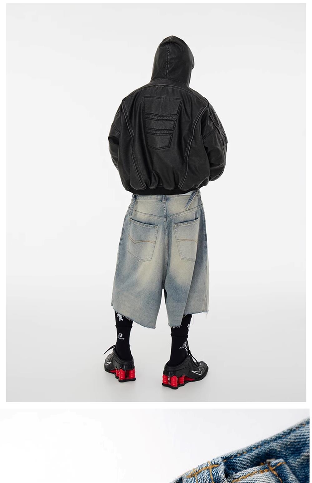 CubbiiLuppii Over-the-knee Cropped Pants Tide, Washed Vintage Knife Cut Raw Edge Loose Denim Shorts