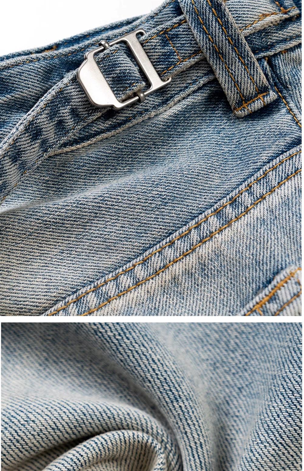 CubbiiLuppii Over-the-knee Cropped Pants Tide, Washed Vintage Knife Cut Raw Edge Loose Denim Shorts