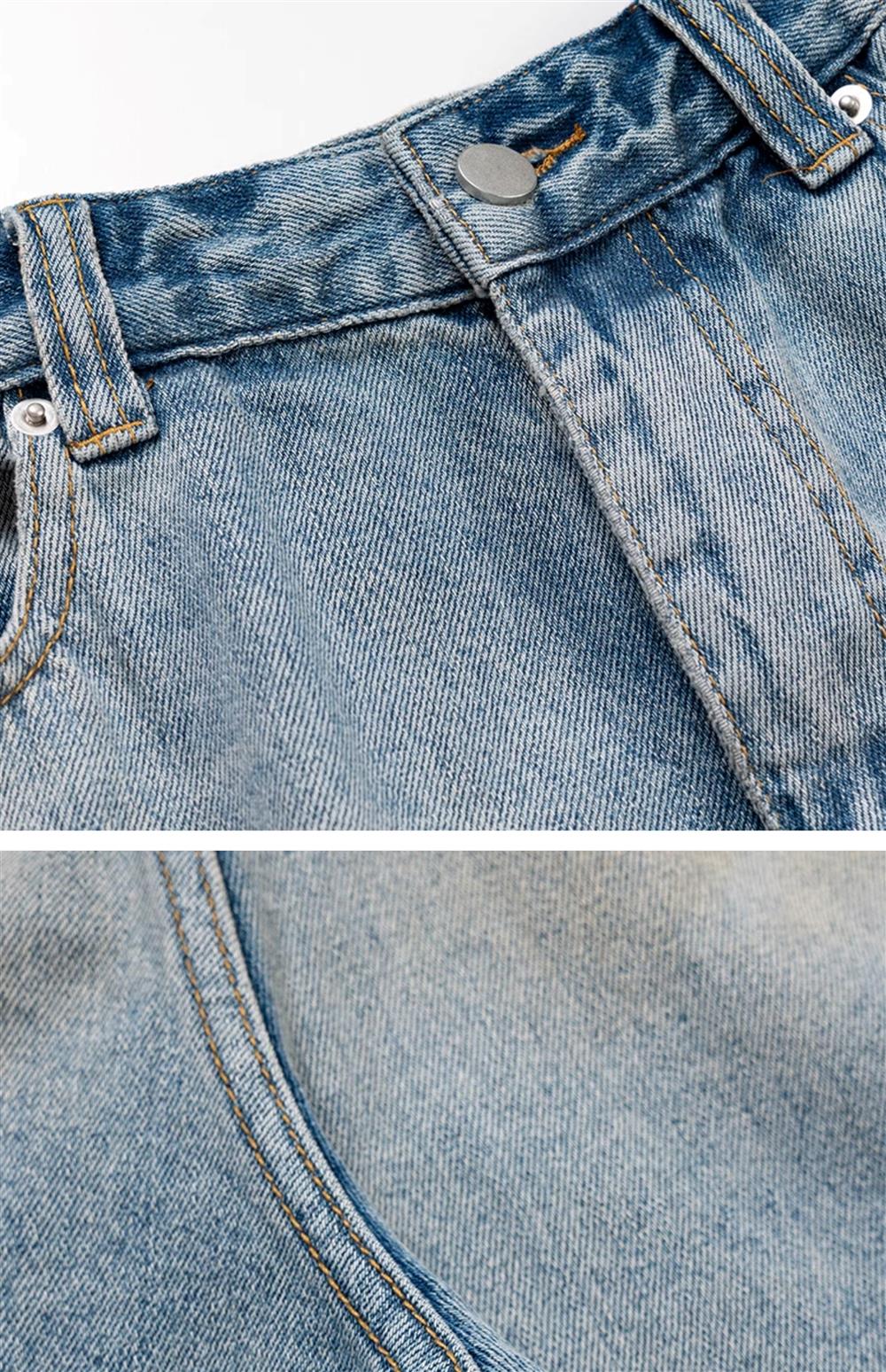 CubbiiLuppii Over-the-knee Cropped Pants Tide, Washed Vintage Knife Cut Raw Edge Loose Denim Shorts