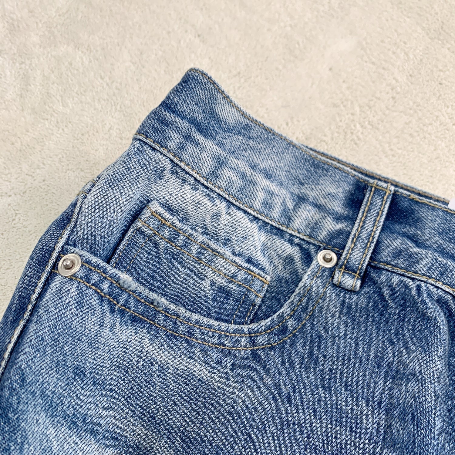 "Glacier Ripple" Ice Washed Blue and Black Old High Ounce A-line straight wide-leg Jeans for Men