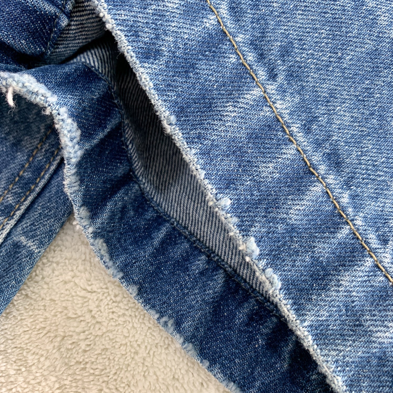 "Glacier Ripple" Ice Washed Blue and Black Old High Ounce A-line straight wide-leg Jeans for Men