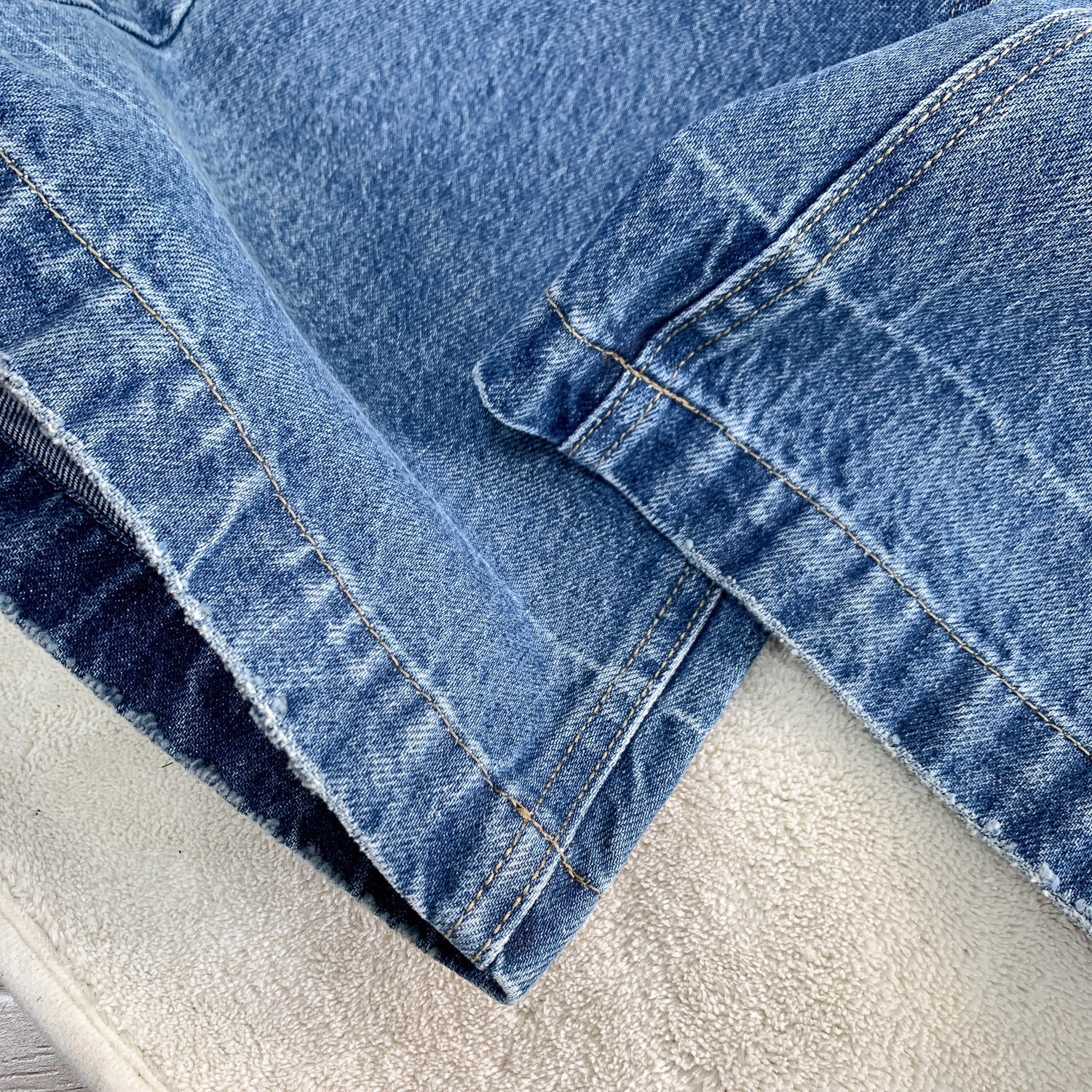 "Glacier Ripple" Ice Washed Blue and Black Old High Ounce A-line straight wide-leg Jeans for Men