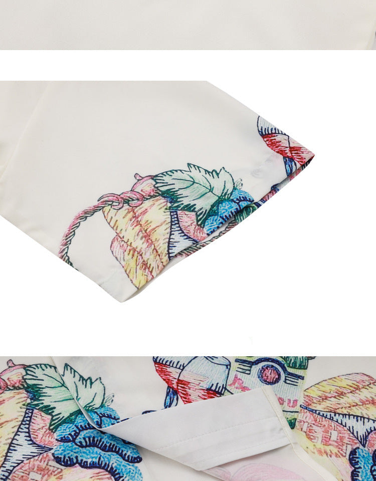 Men'sCuban Collar Floral Style Short Sleeve Oversize Shirt