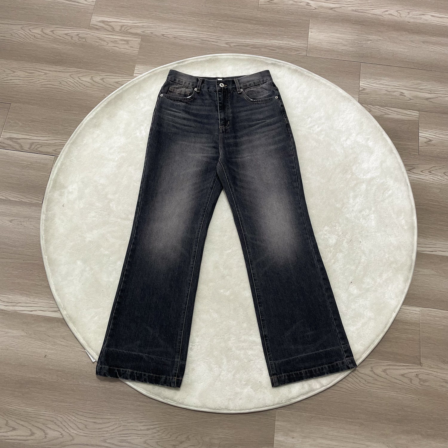 "Glacier Ripple" Ice Washed Blue and Black Old High Ounce A-line straight wide-leg Jeans for Men