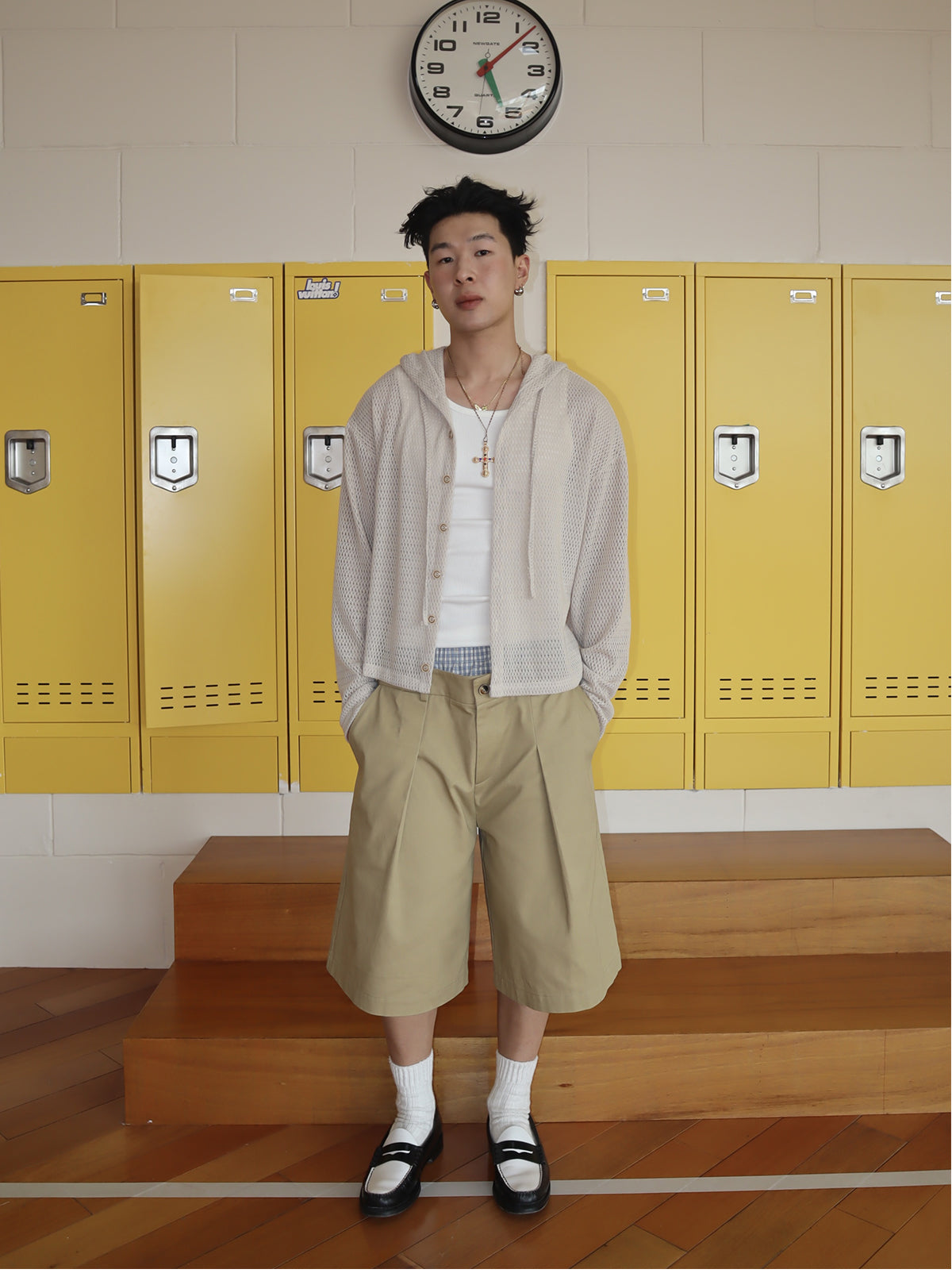 American Vintage Double-Waistband Loose-Fitting Cargo Wide-Leg Cropped Pants for Men & Women
